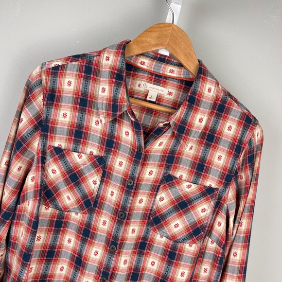 dressbarn Tops - Dressbarn‎ Western Plaid Shirt Top Womens L Red Blue Button Up Long Sleeve